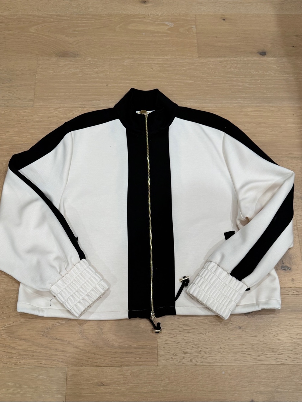 Emily McCarthy Bomber Black & White Zip-Front Jacket Medium